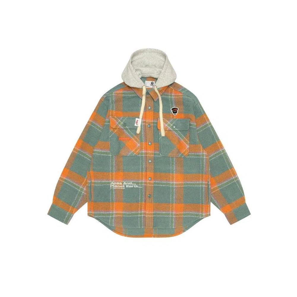 Куртки AAPE Check Hooded Button Down Jacket 'Green/Orange' 1