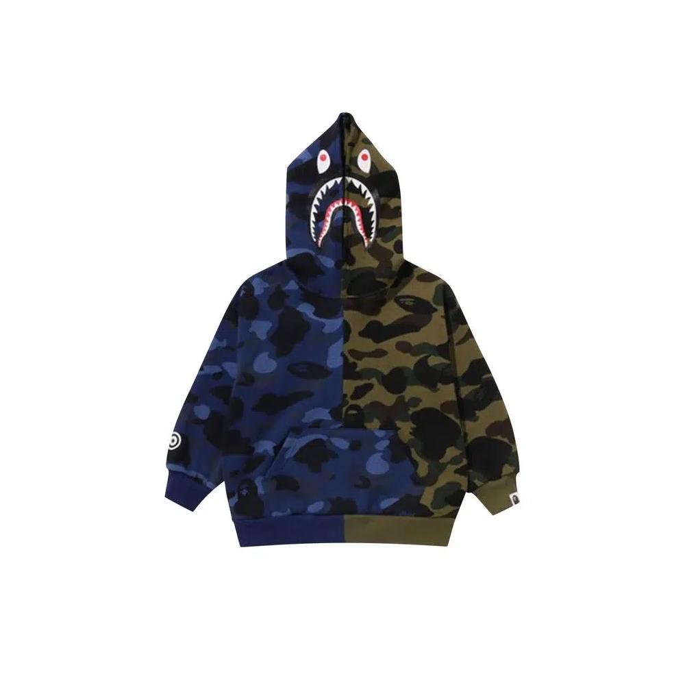 Худи BAPE Split Camo Shark Relaxed Fit Pullover Hoodie 'Navy Green' 1