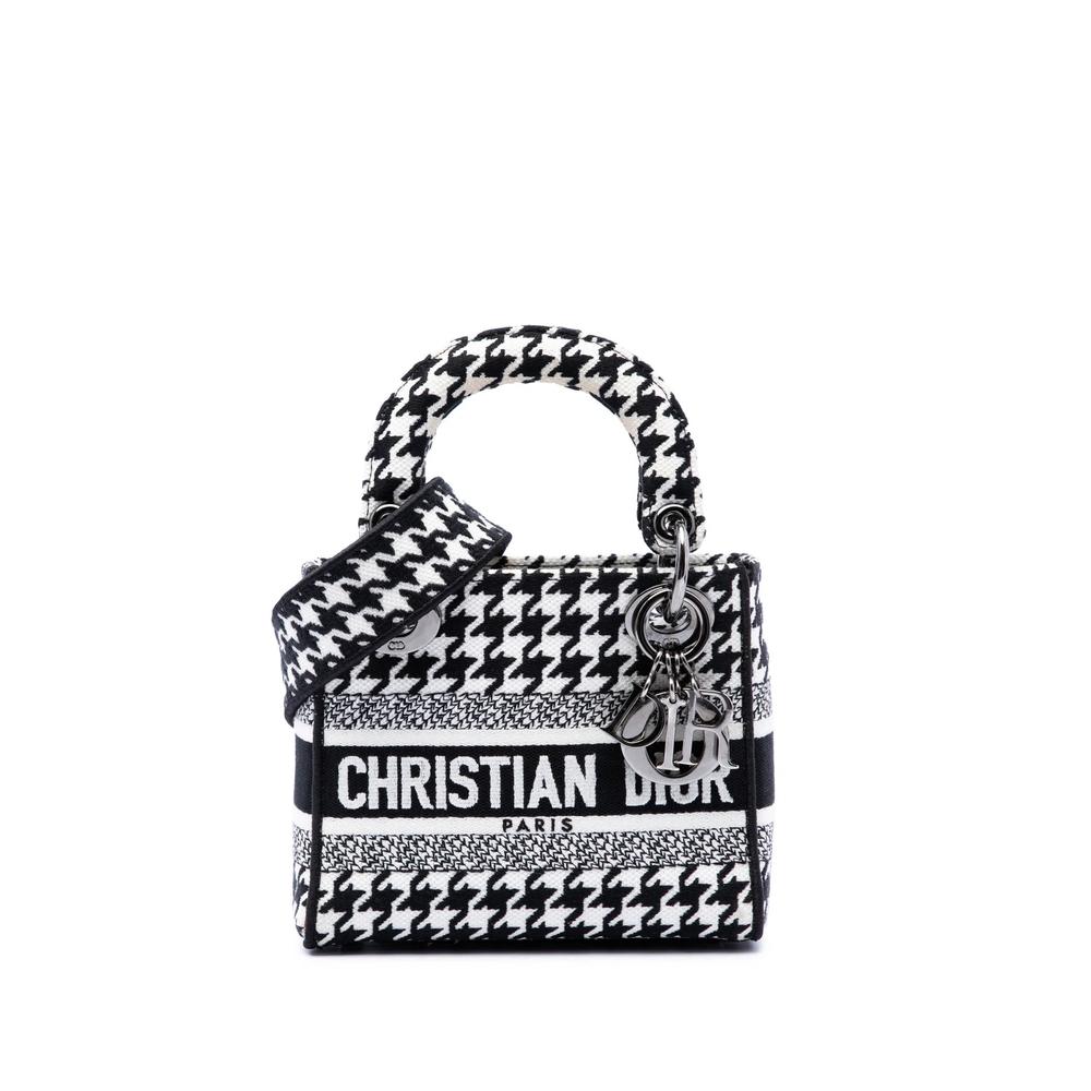 2022 Mini Embroidered Canvas Houndstooth Lady D Lite satchel 1