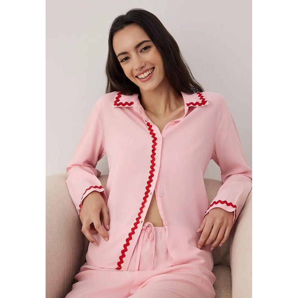 Розовая пижама с полосками из вискозы тканая Thmaw26Pt144 3
