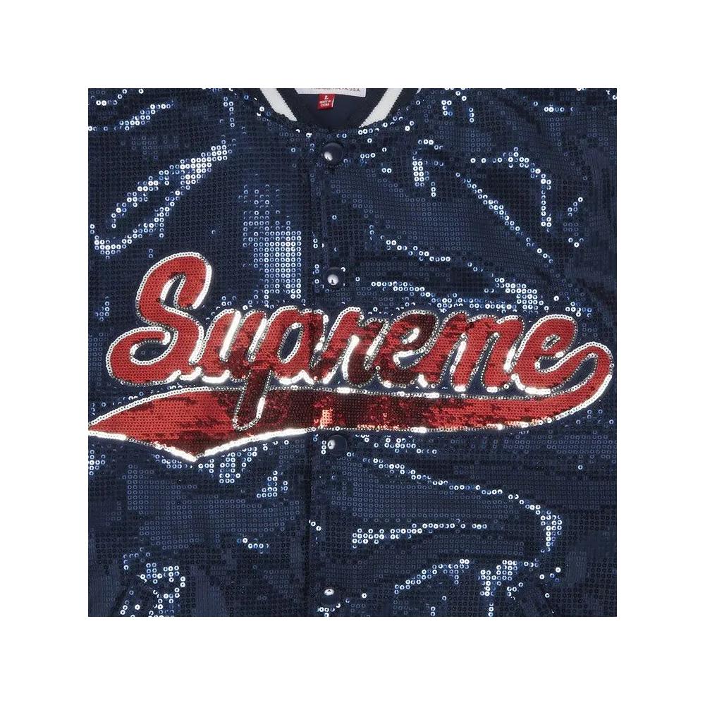 Варсити-куртки Supreme x Mitchell & Ness Sequin Varsity Jacket 'Navy' 3
