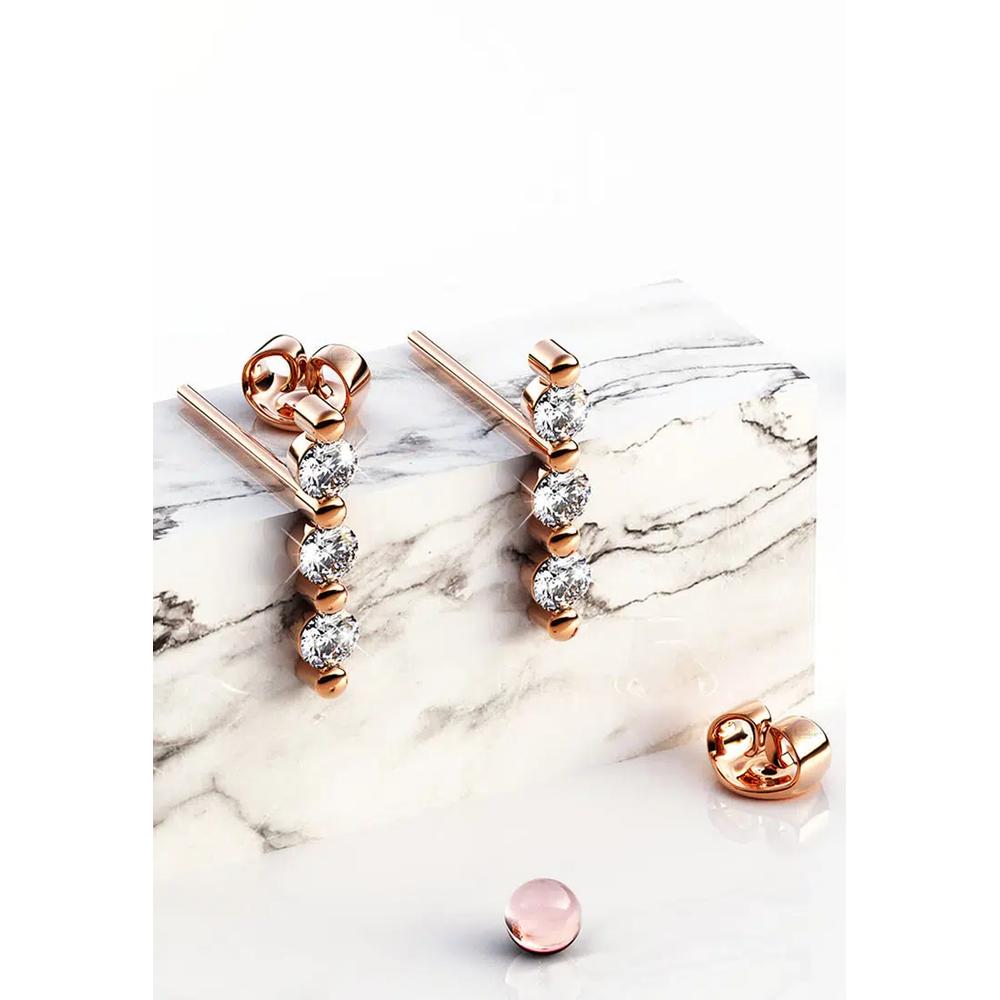 Серьги-гвоздики Triple Zircon Cluster Stud в розовом золоте 3