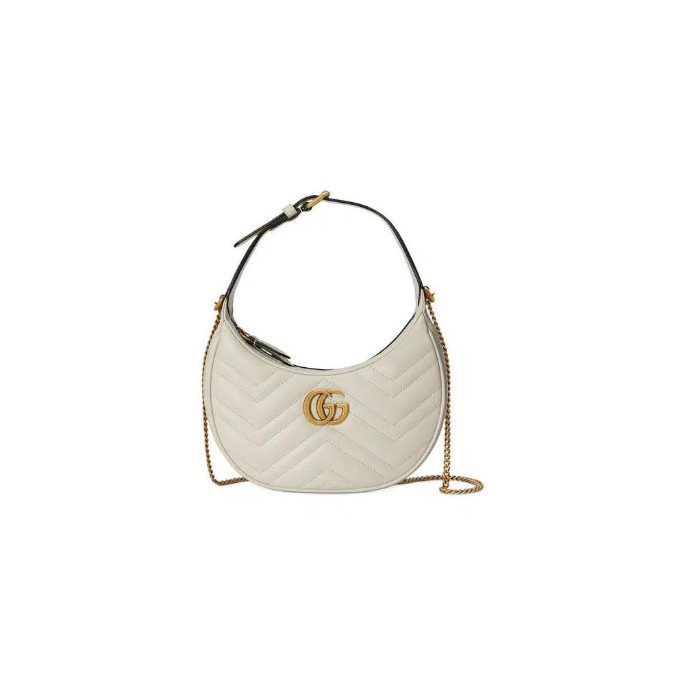 Сумки через плечо Gucci GG Marmont Half-Moon-Shaped Mini Bag 'Mystic White' 1