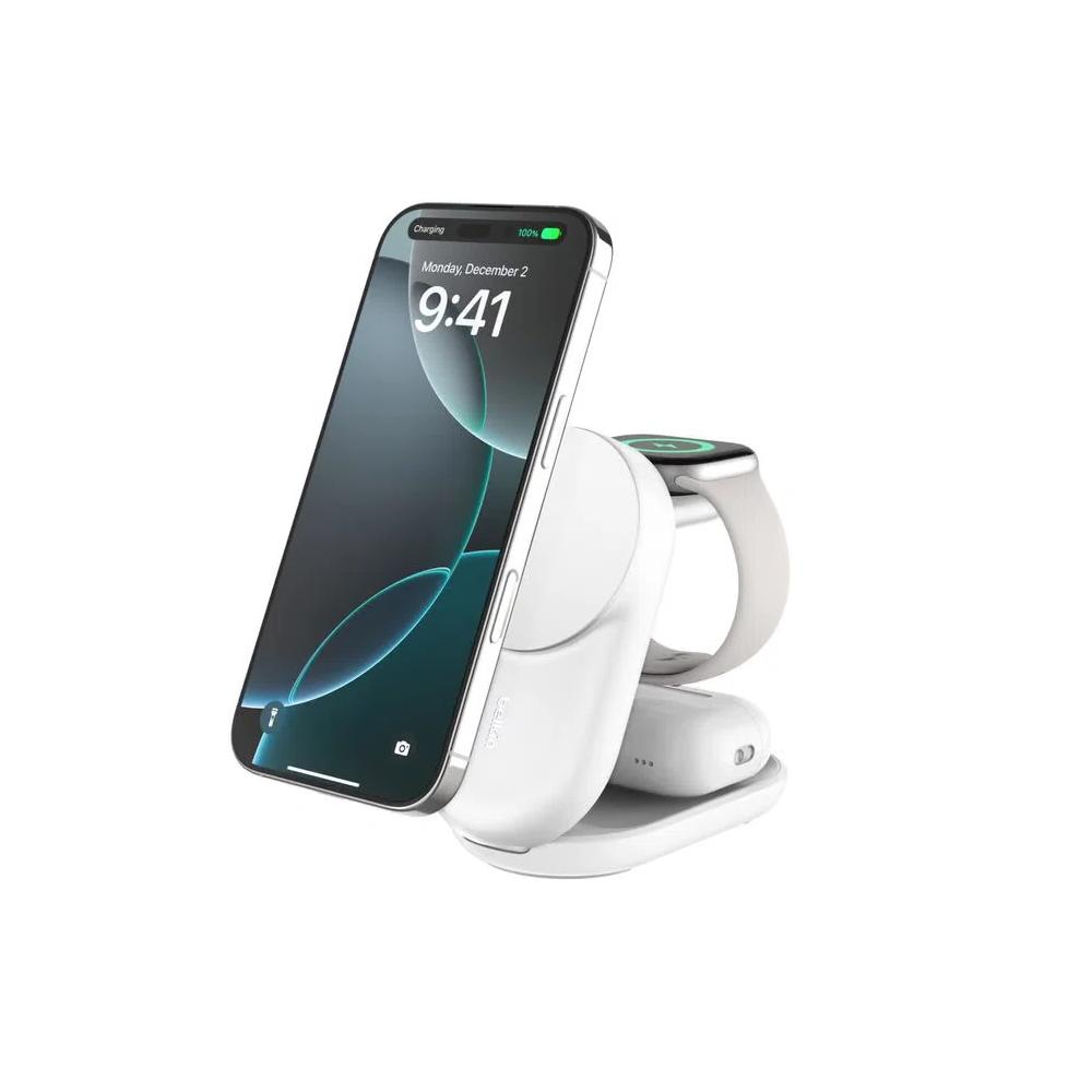 BELKIN UltraCharge Qi2 3-в-1 складное магнитное зарядное устройство 25 Вт — белый 1