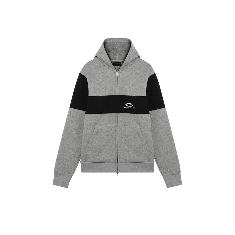 Толстовки на молнии Balenciaga Logo Embroidered Zipped Hoodie 'Серый меланж/Черный' 1