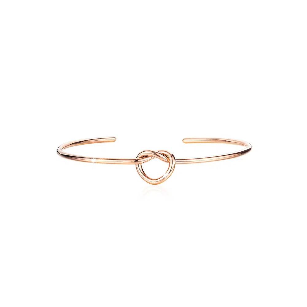 Браслет-манжета с открытым концом Single Knotted Tie Promise в розовом золоте из многослойной стали 1