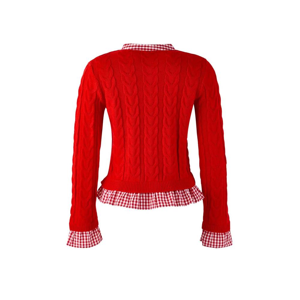 Красный клетчатый кардиган с воротником гарни 6