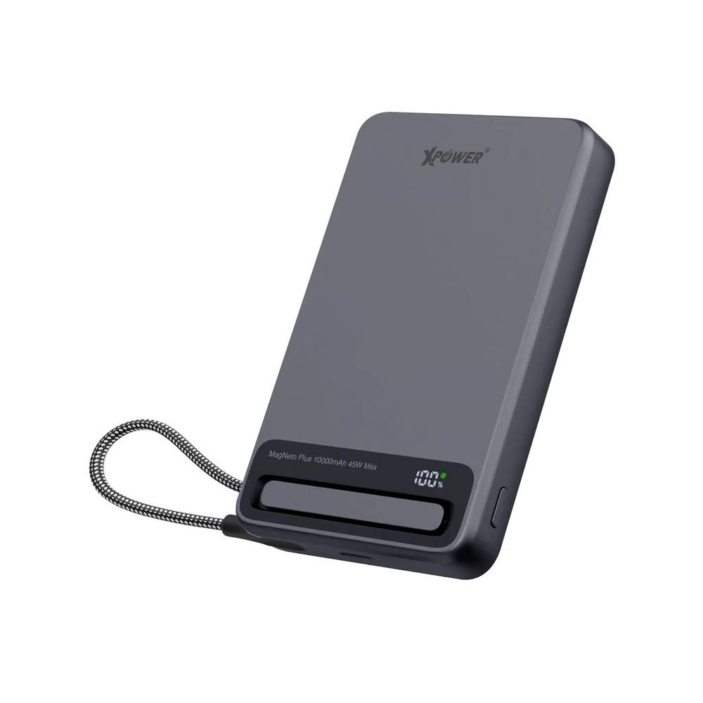 XPower MagNetoPlus Q10 Pro алюминиевый 10000mAh 45W PD3.0 с подставкой, встроенным кабелем, цифровым дисплеем QI2 магнитный повербанк - Grey 2
