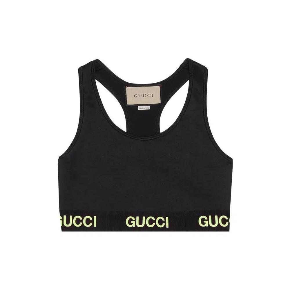 Топ Gucci Logo Jacquard Crop Top «Black/Yellow» 1