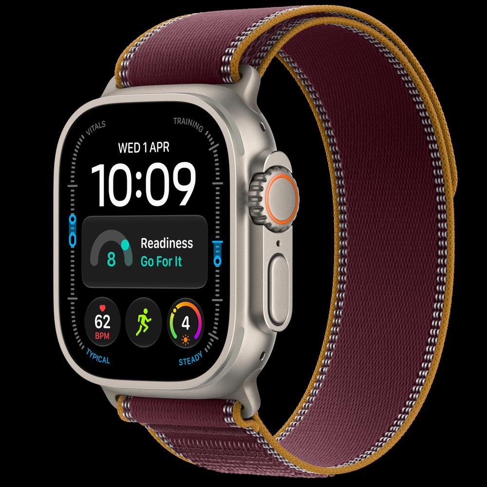 Apple Watch Ultra 4 49 мм, GPS + Cellular, титан, Natural, ремешок Burgundy Trail Loop 1