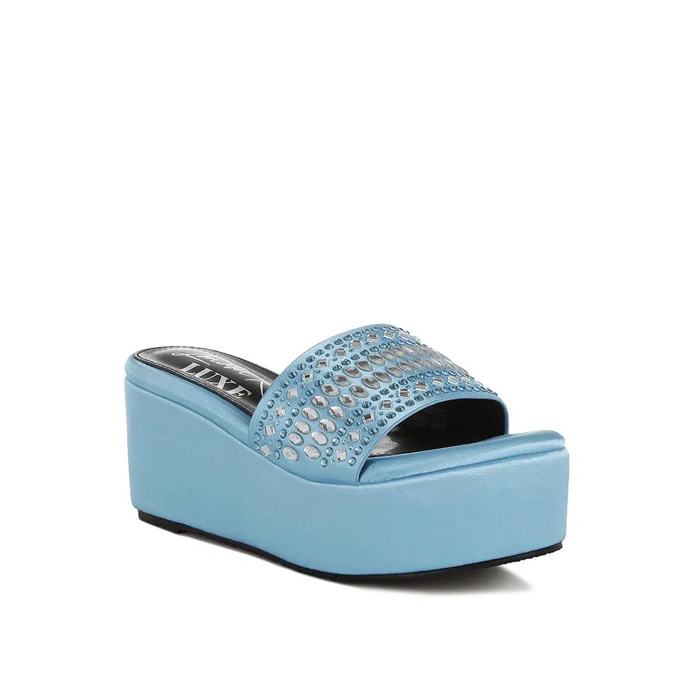 Diamante & Rhinestone Detail Stylish Flatforms в синем цвете 2