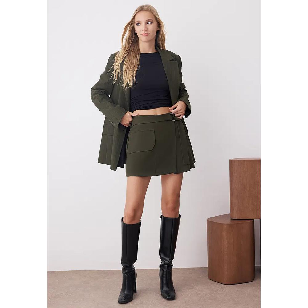Хаки шорты с поясом в стиле юбки и бермуды Twoaw26Sr00024 5