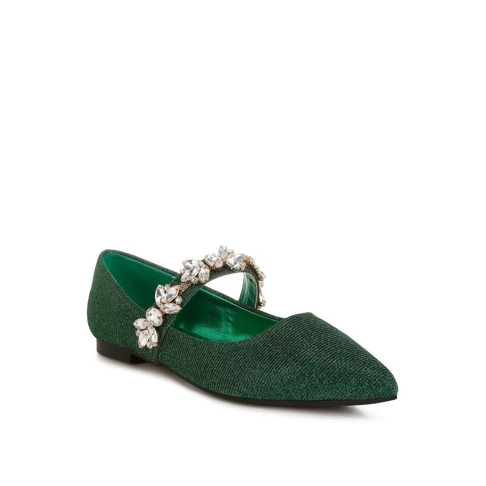 Diamante Brooch Glitter Ballerinas в зеленом цвете 2