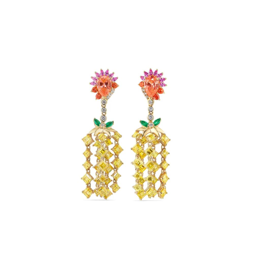 Серьги Pineapple из желтого золота с камнями 1