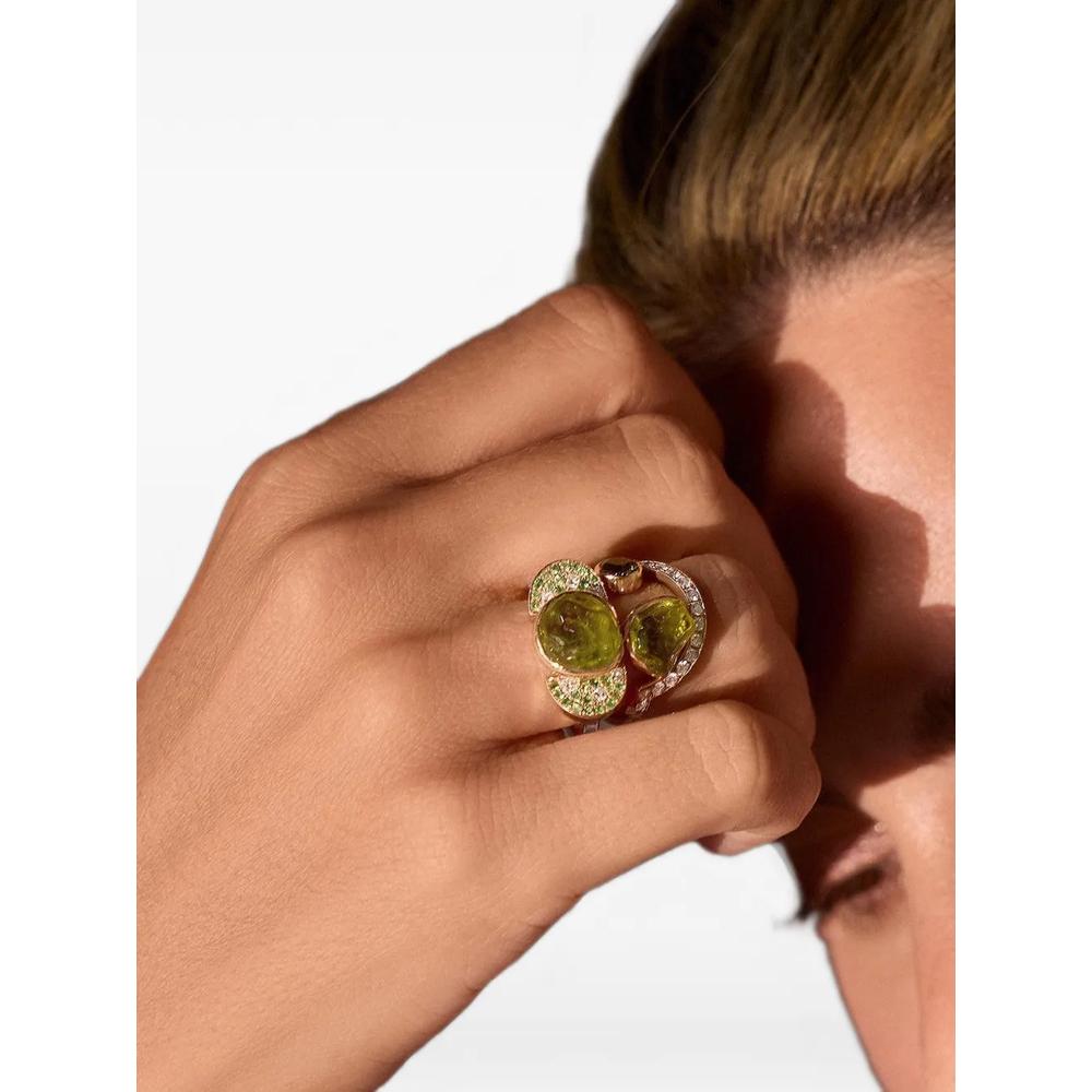 Irene Half Moon tourmaline, diamond and peridot ring 2