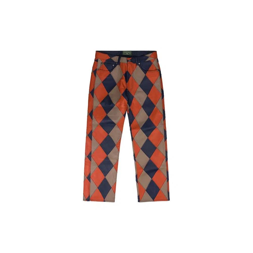 Кожаные брюки Denim Tears Diamond Patch Leather Pant 'Tan' 1