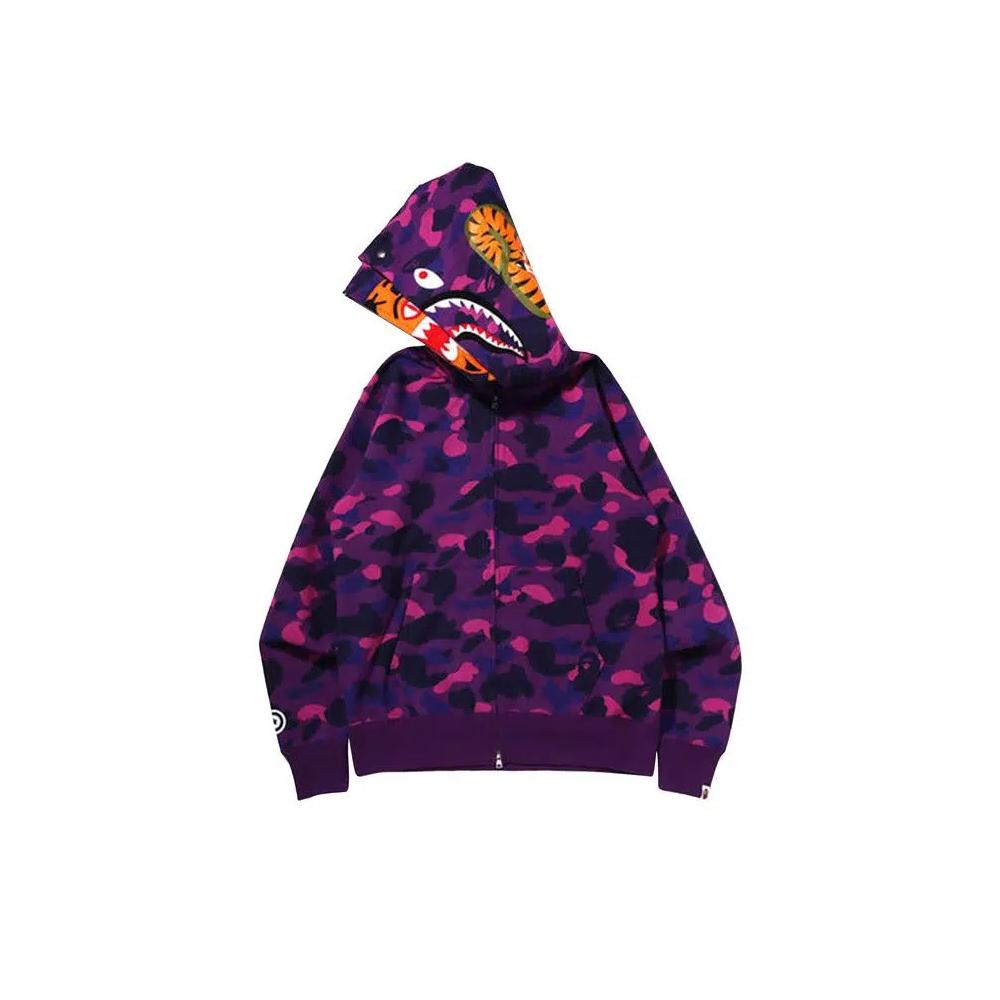 Молнии BAPE Color Camo Tiger Shark Wide Full Zip Double Hoodie «Фиолетовый» 2