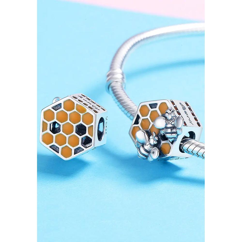 Шарм Solid 925 Sterling Silver HoneyComb Duo Bees 2