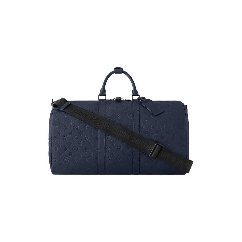 Дорожные сумки Louis Vuitton Keepall Bandouliere 50 'Navy Blue Monogram Shadow Embossed Calf Leather' 1