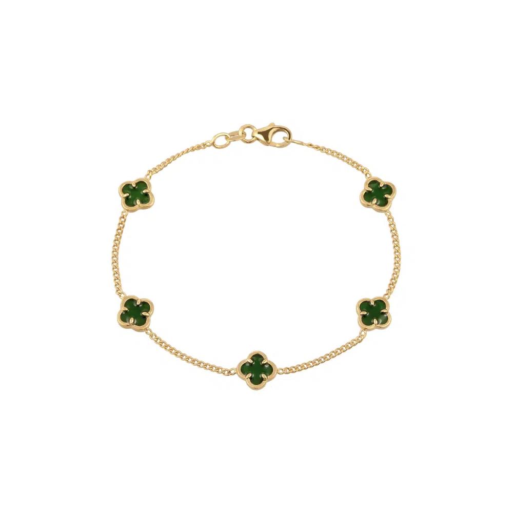Браслет Green Enamel Cloverleaf – Серебро с позолотой 3