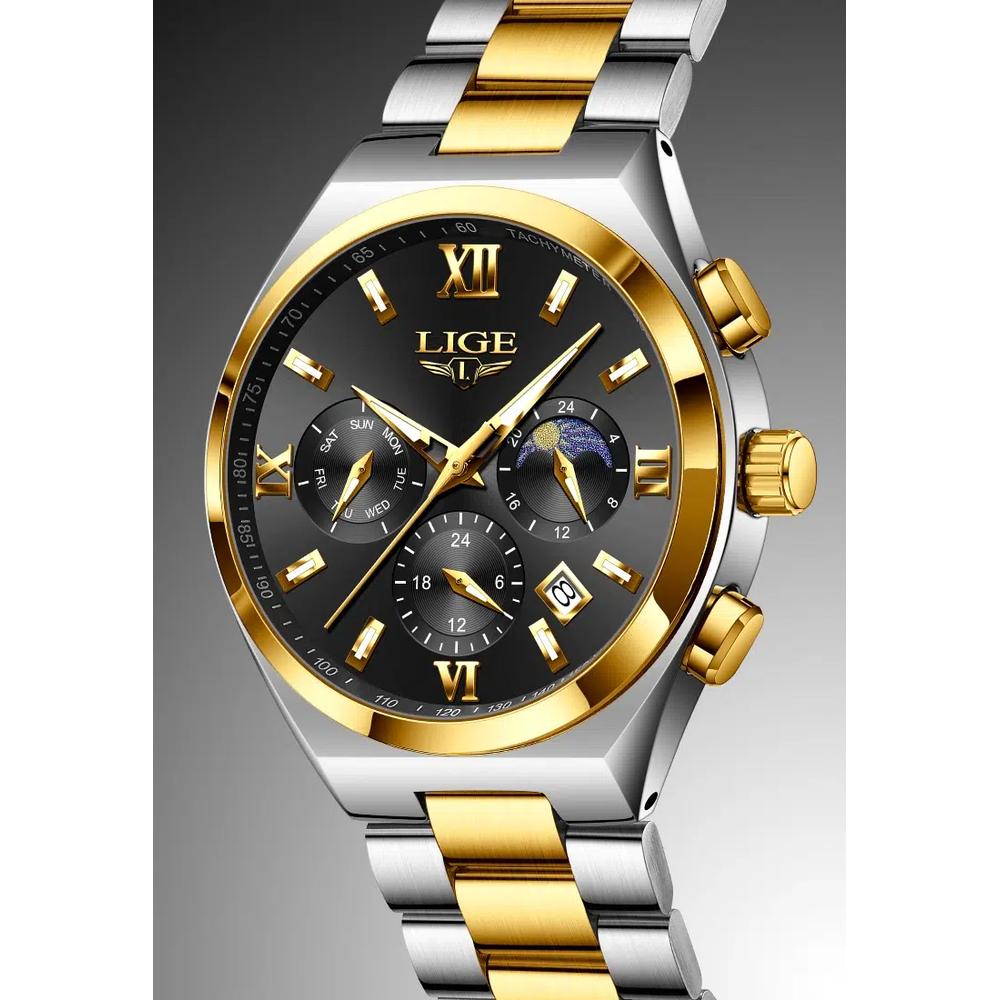 Хронограф Унисекс Нержавеющая сталь Кварцевые часы 42 мм, черный циферблат, на стальном браслете 4