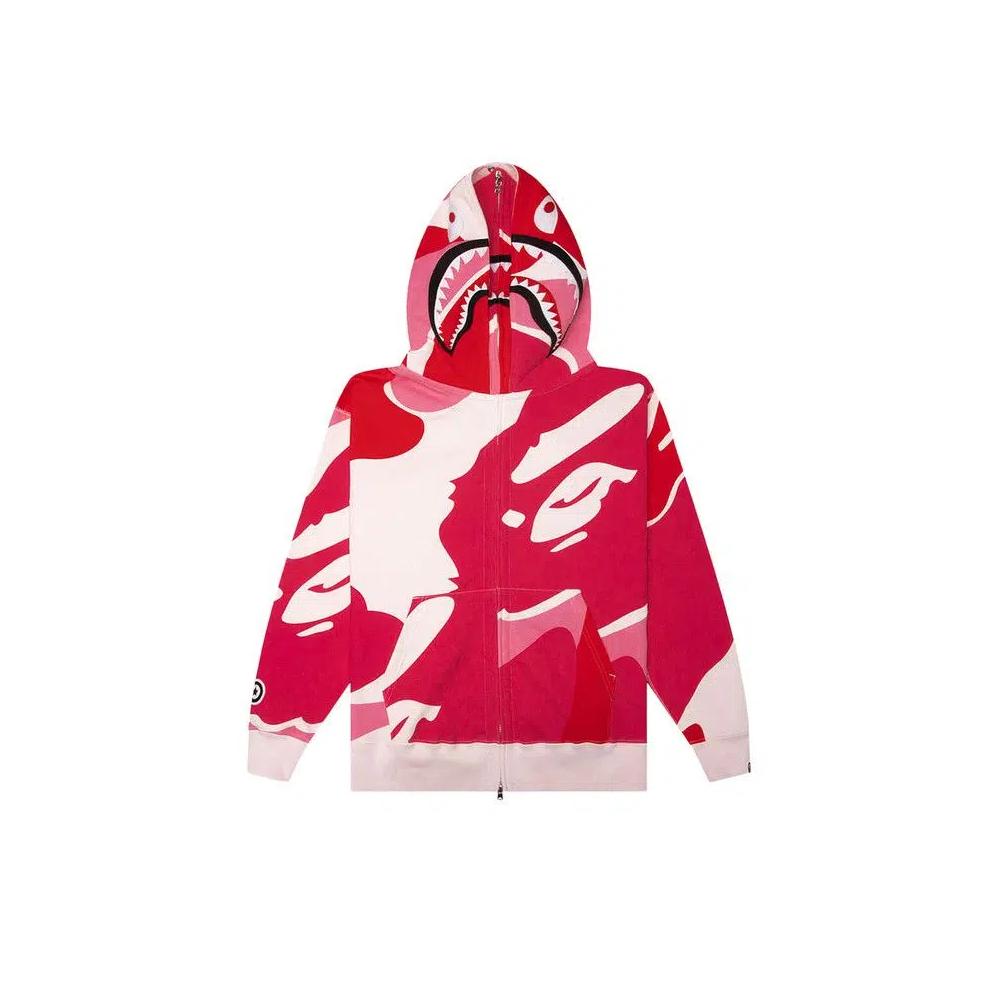 Zip Ups BAPE Mega ABC Camo Double Shark свободная полная застежка-молния худи 'Розовый' 1