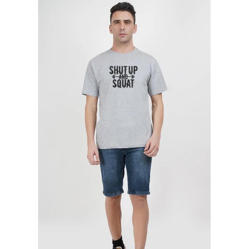 Футболка Shut up and Squat Grey Cotton Short Sleeve Crew Neck Workout/Training Tee 3