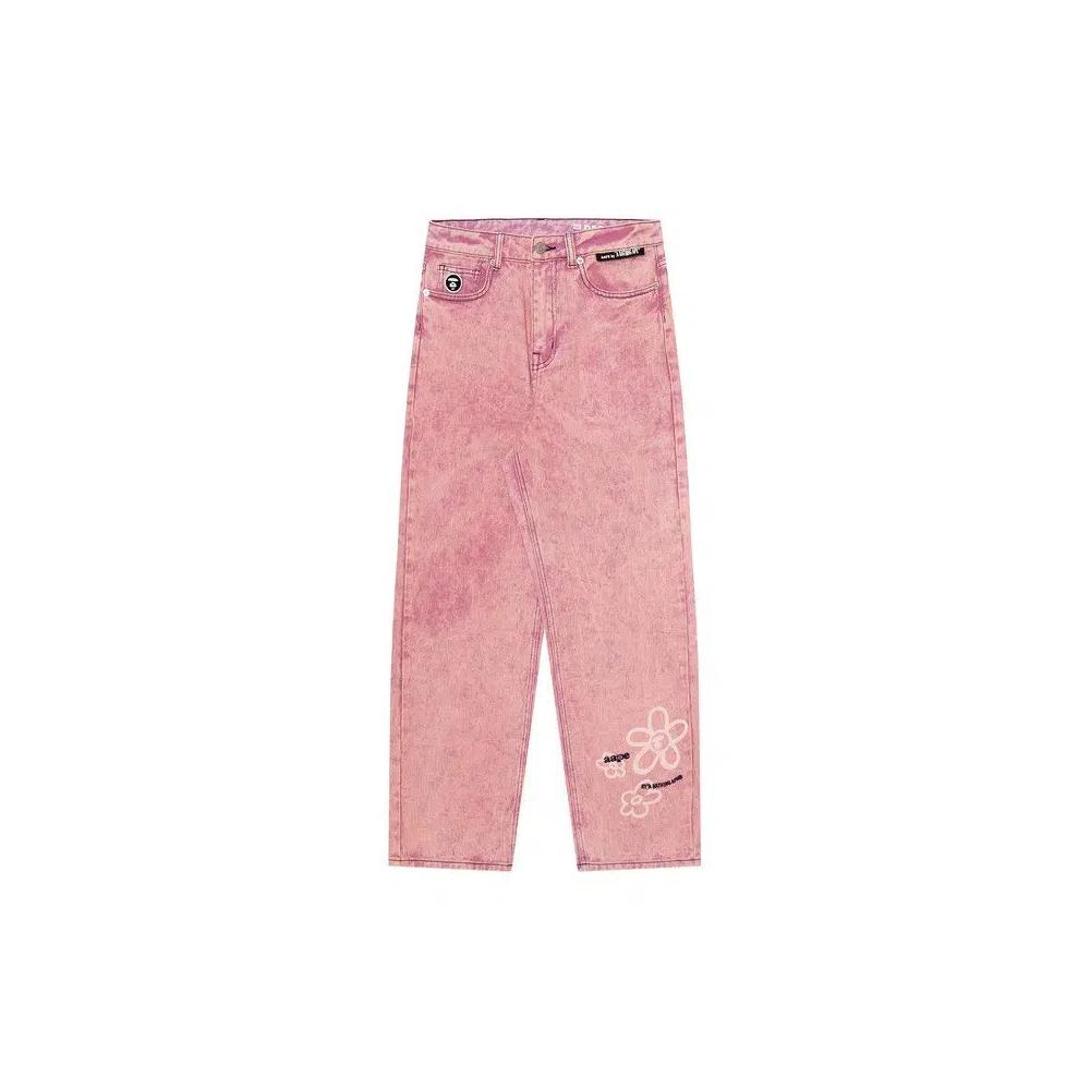 Джинсы AAPE Moonface Patch Relaxed Jeans «Pink» 1