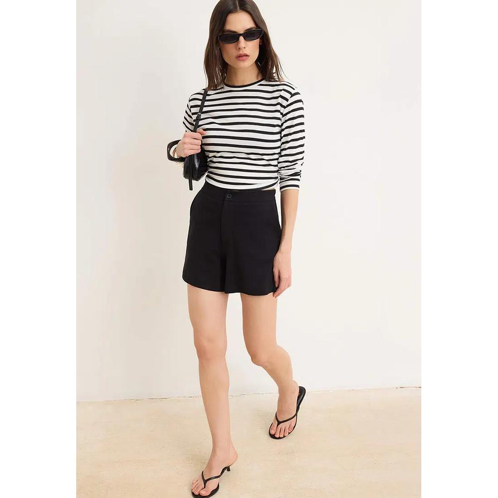 Черные шорты Regular Waist Wide Leg Short Interlock Knitted Shorts & Bermuda Twoss26Sr22 5