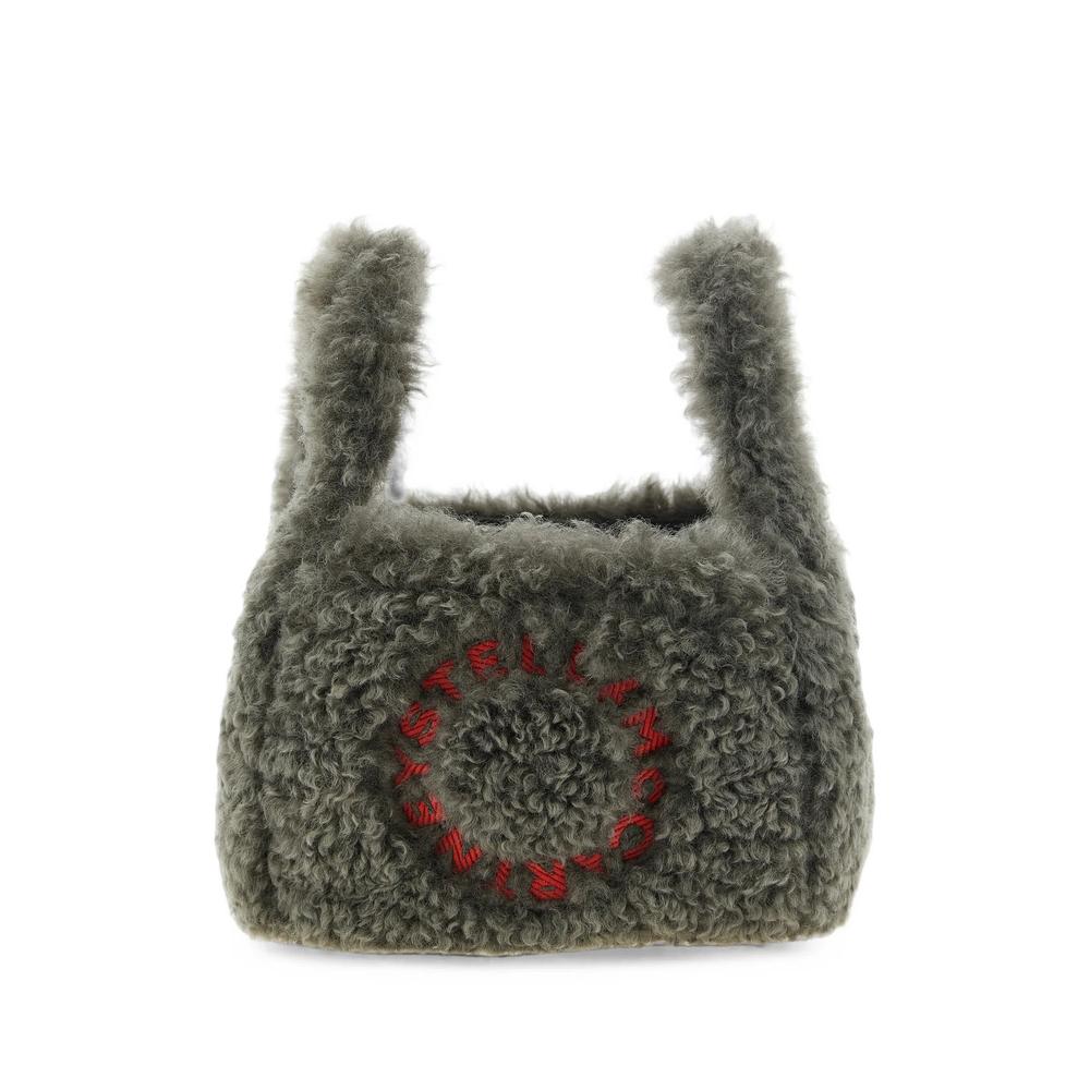 logo-embroidered shearling-effect shoulder bag 1