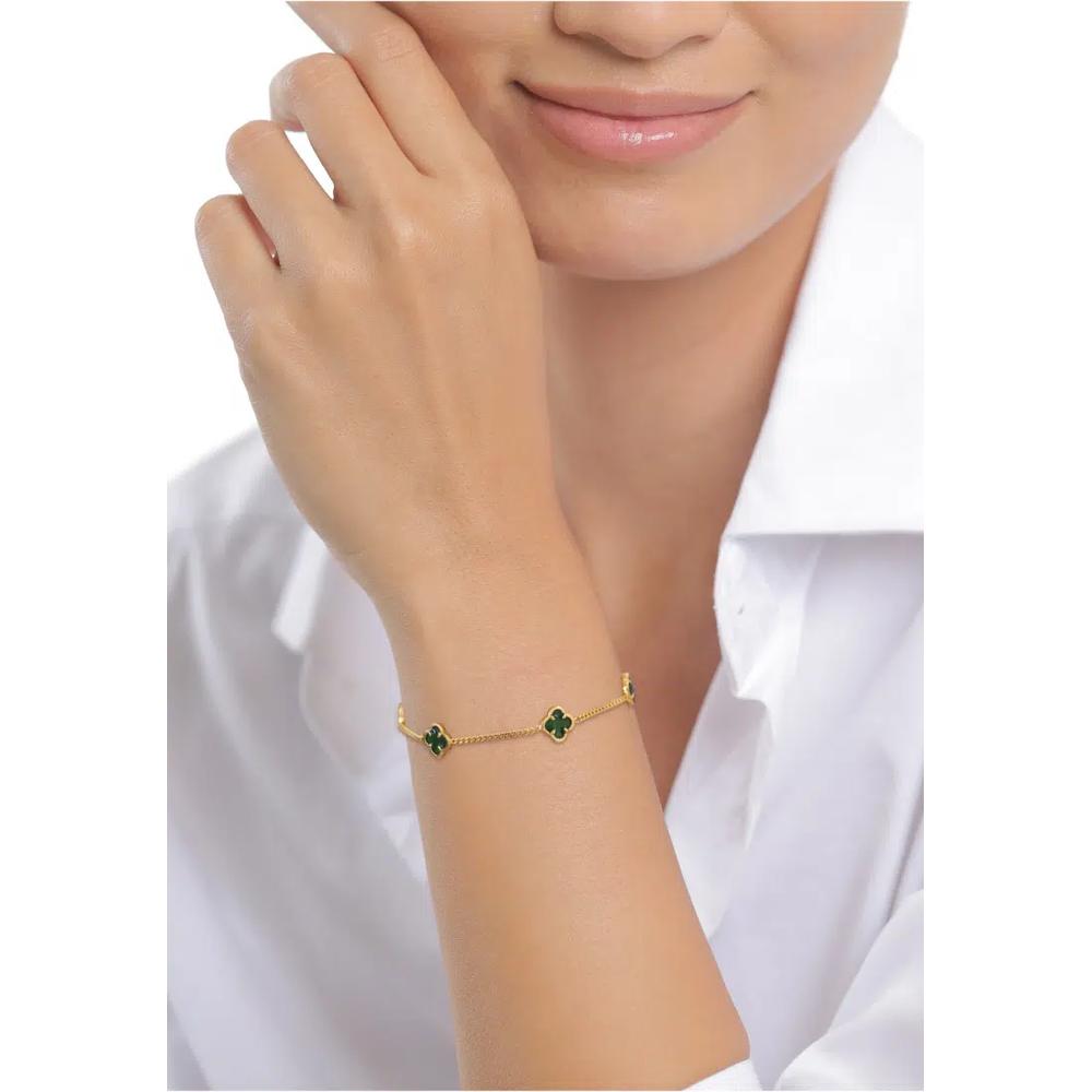 Браслет Green Enamel Cloverleaf – Серебро с позолотой 2