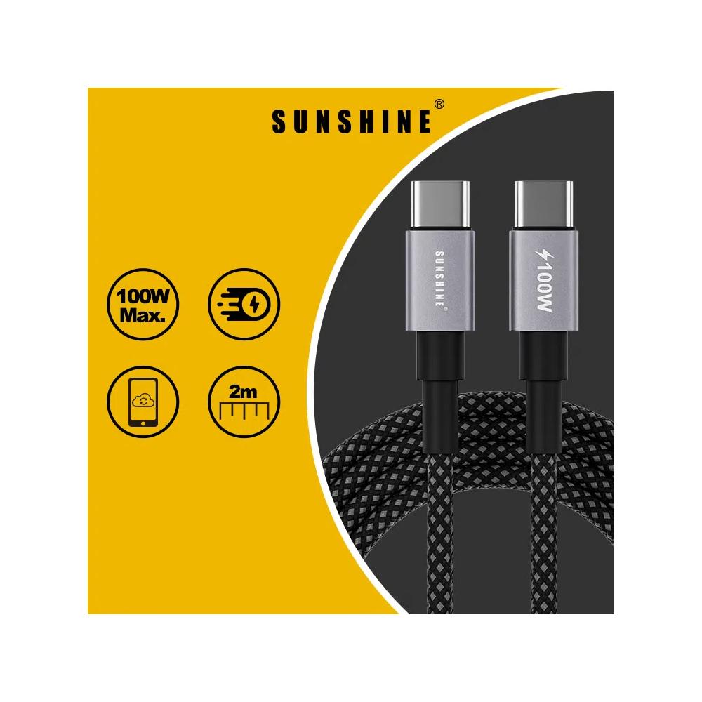 SunShine 100W Быстрый зарядный кабель Fast Charging Cable (USB-C — USB-C) 2M 1