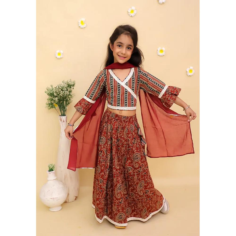 Детский костюм-лехенга с дупаттой The Mom Store Rust Kalamkari, бордовый 5