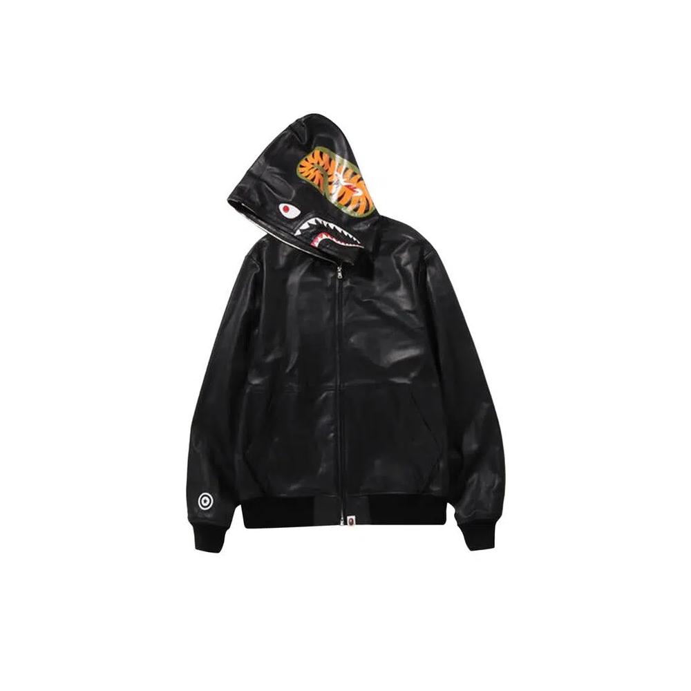 Верхняя одежда BAPE Leather Shark Full Zip Jacket 'Black' 2