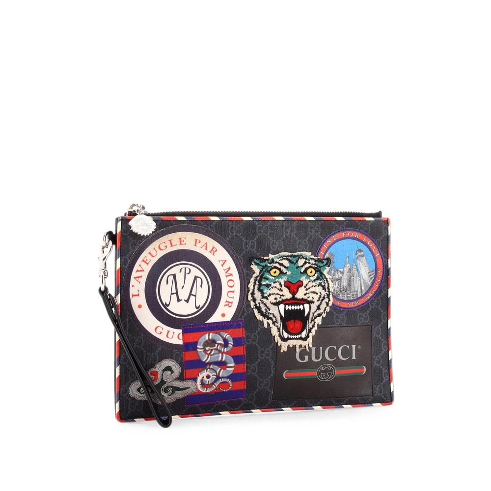 Night Courrier Pouch GG Coated Canvas with Applique clutch bag 3