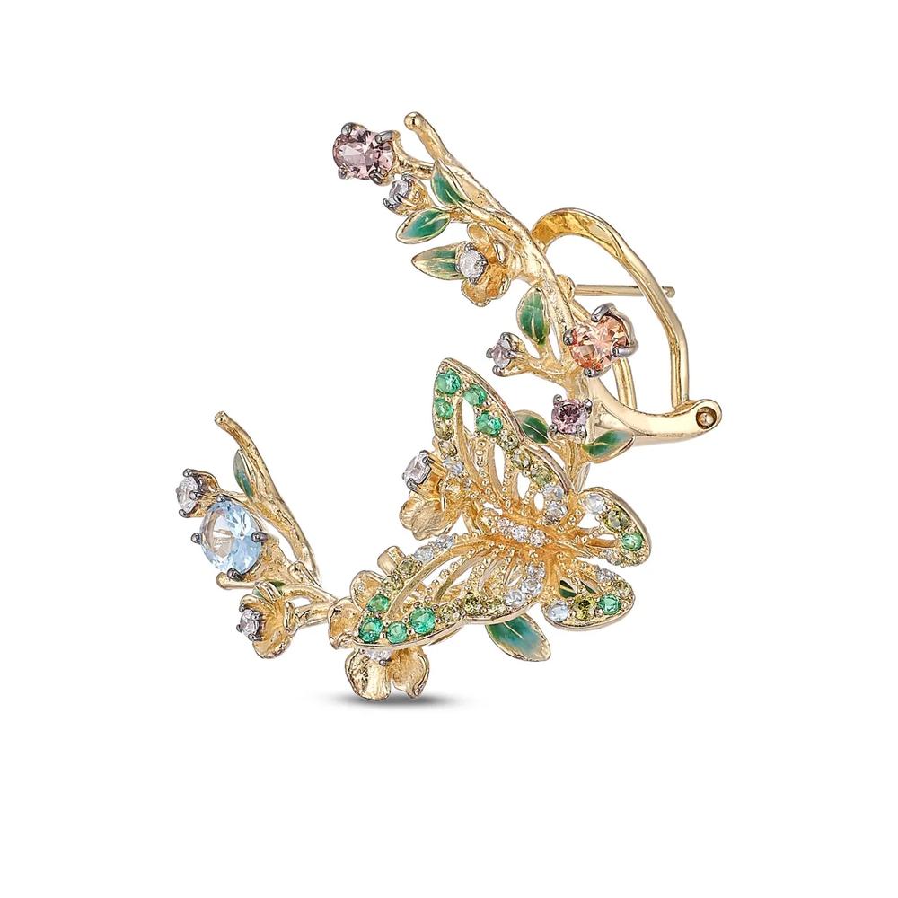 Серьги-кольца Orchard Garland из желтого золота с камнями 2