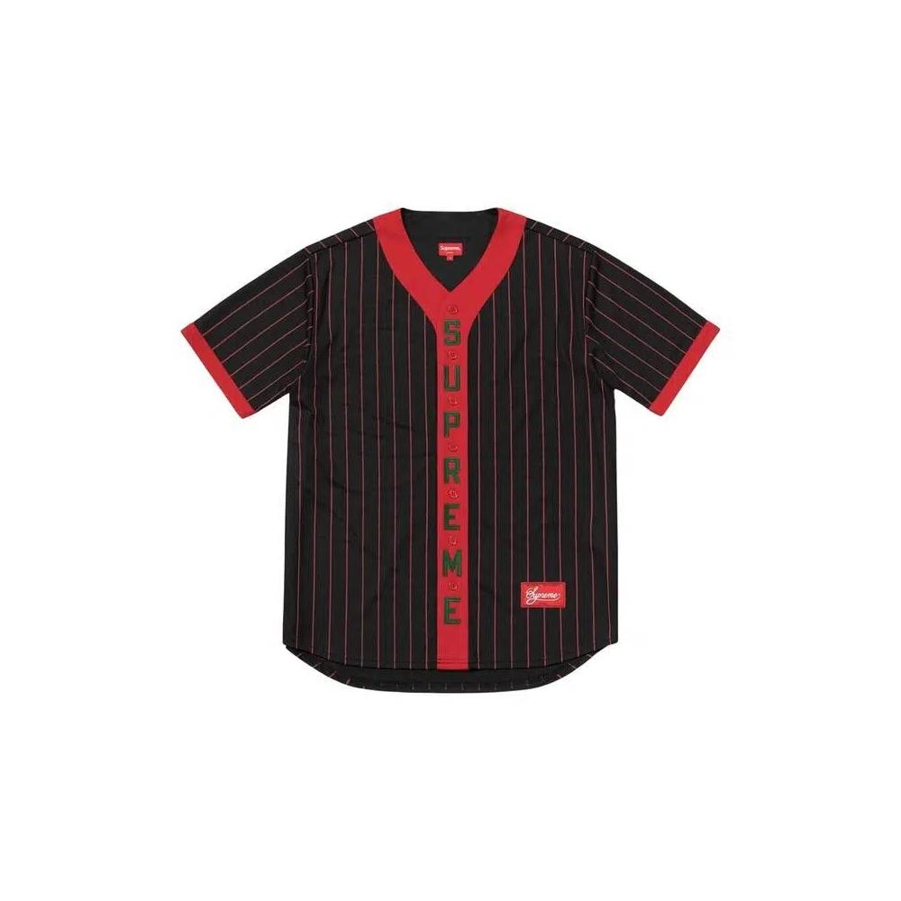 Топы Supreme Vertical Logo Baseball Jersey 'Black/Red' 1