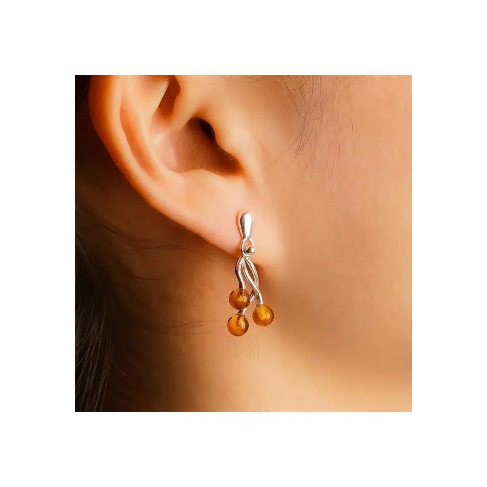 Серьги Multifaceted Baltic Amber Trio Silver с 925 стерлинговым серебром 4