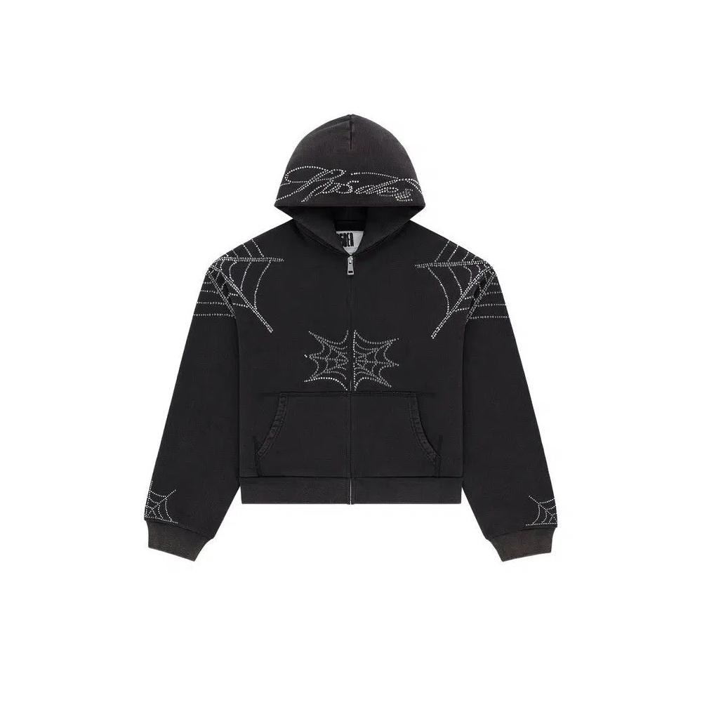 Толстовки на молнии Sp5der Rhinestone Web Zip Hoodie «Black» 1