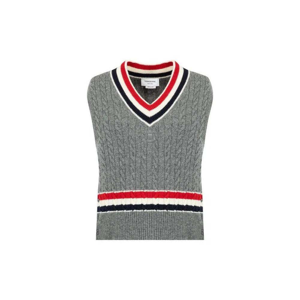 Жилеты Thom Browne Cable V Neck Cricket Pullover Vest 'Средне-серый' 1