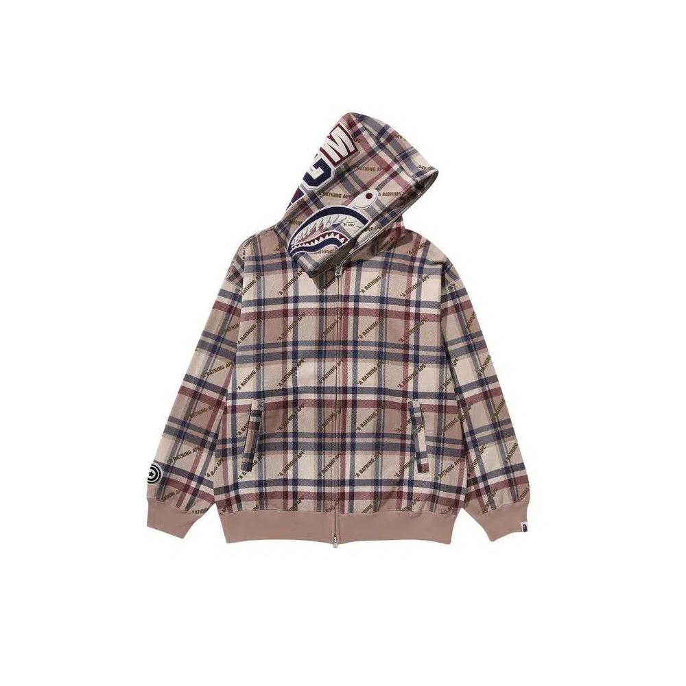 Толстовки на молнии BAPE Logo Check Pattern Shark Full Zip Hoodie 'Beige' 1
