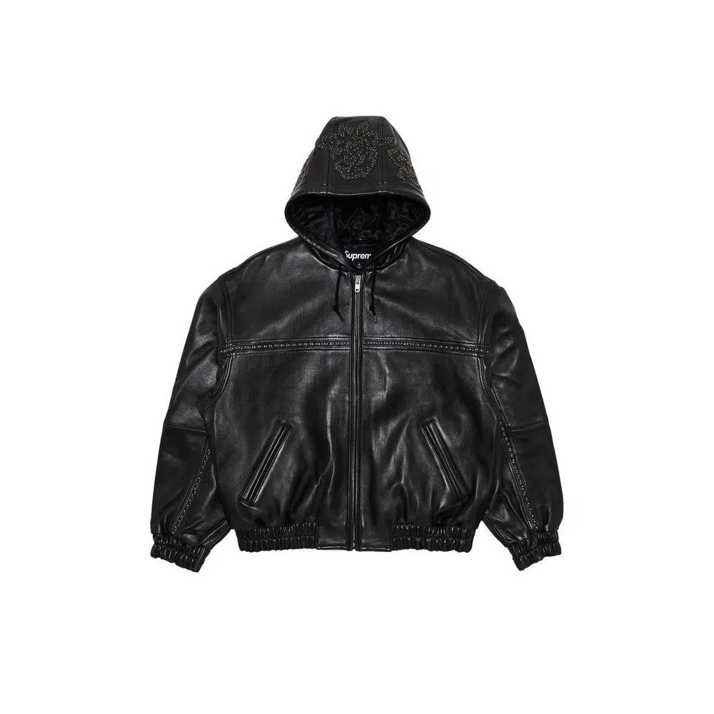 Кожаные куртки Supreme Studded Hooded Leather Jacket 'Black' 1