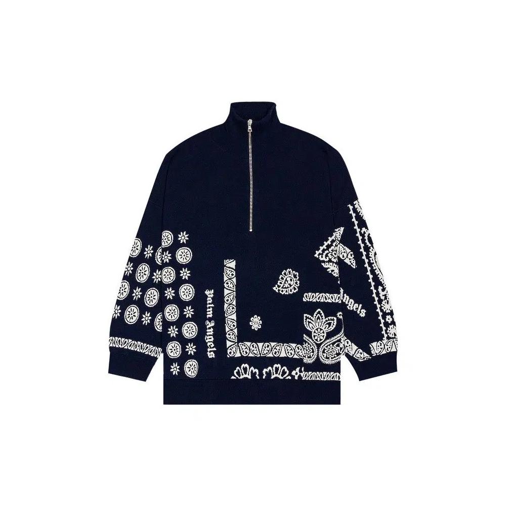 Худи-полузастёжка Palm Angels Jacquard Bandana Half Zip Pullover 'Blue/White' 1