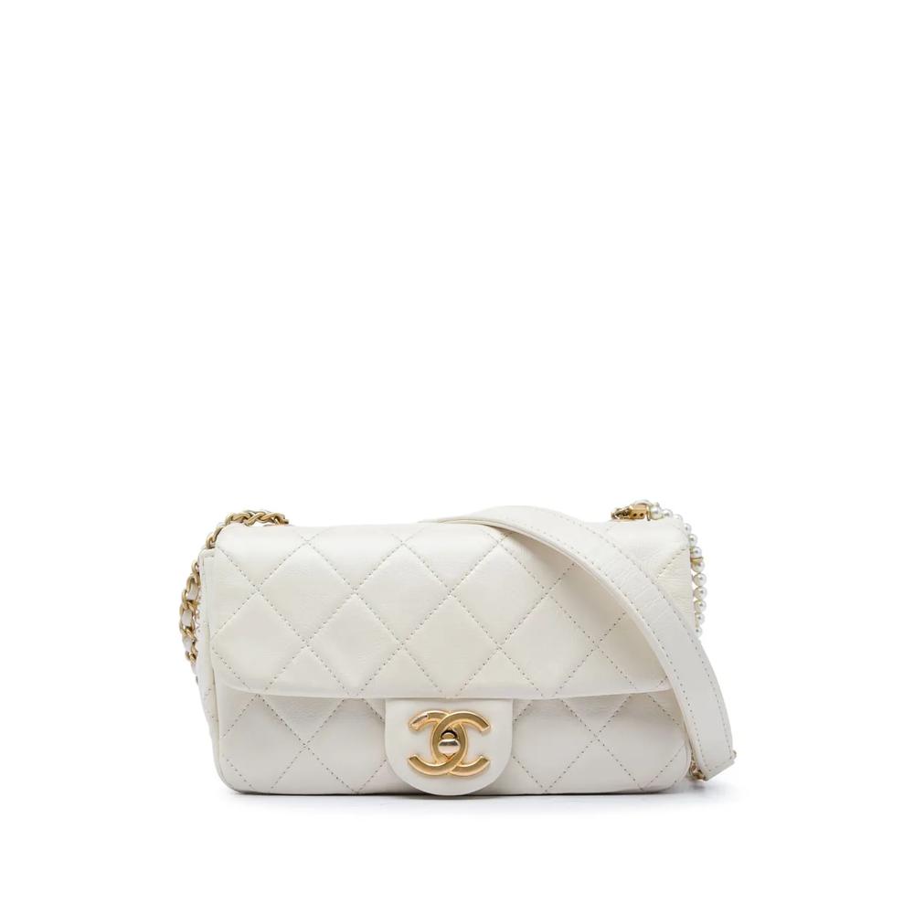 Стеганая сумка через плечо Mini Quilted Calfskin Crystal Pearls Chain Flap (2020 год) 1