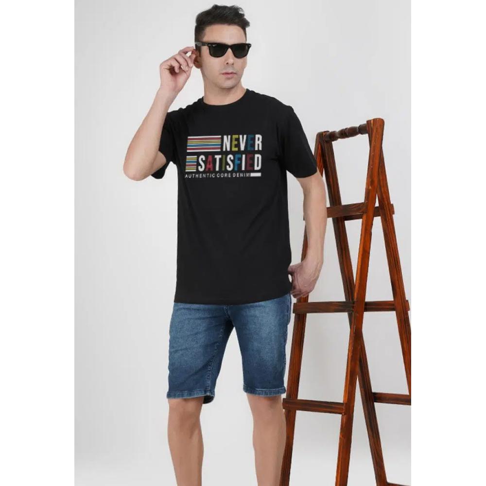 Футболка с принтом Never Satisfied Graphic Black Cotton Short Sleeve Regular Fit T-Shirt 6