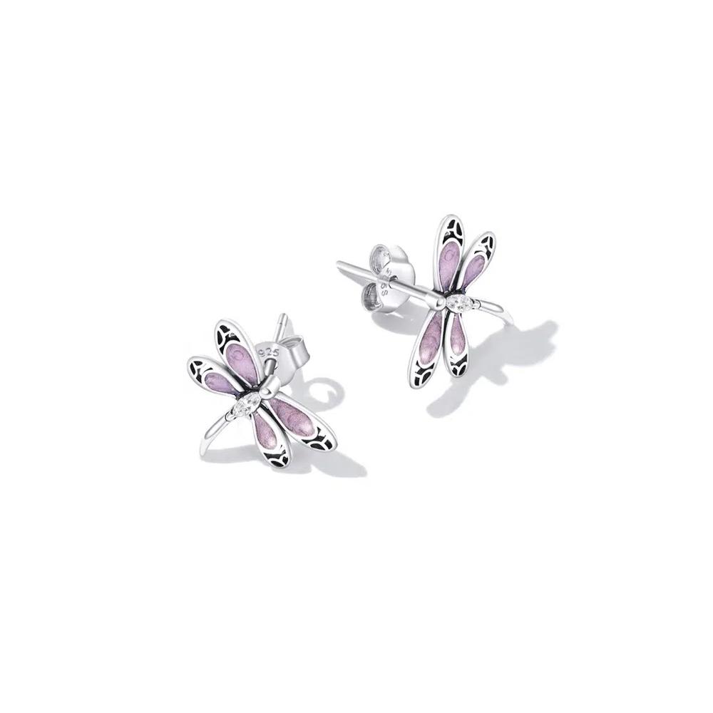 Серьги-гвоздики Solid 925 Sterling Silver Purple Duo Vintage Dragonfly 4