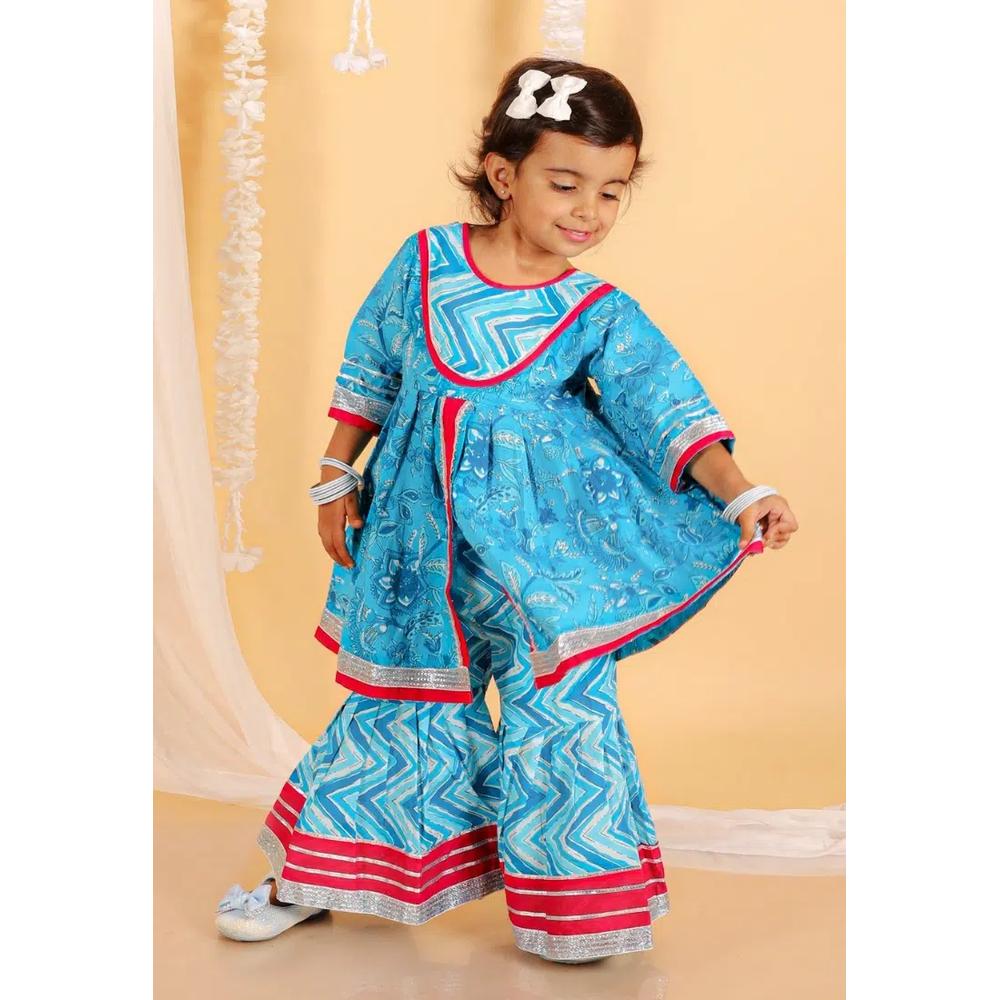 Океанский синий, девичий комплект Anarkali Kurta Sharara 5