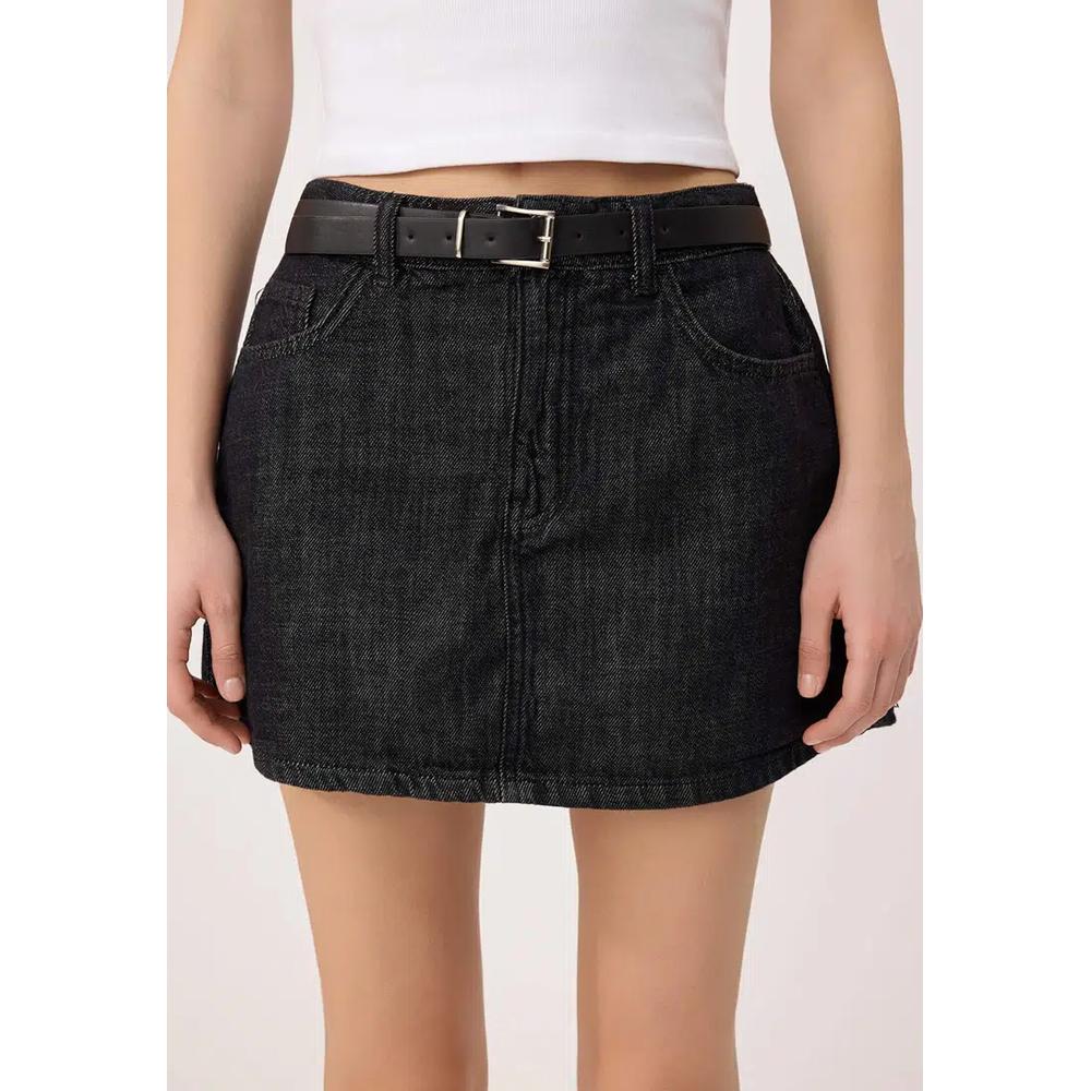 Черный поясной джинсовый шорты-юбка с эффектом юбки сзади Twoaw26Sr2 3