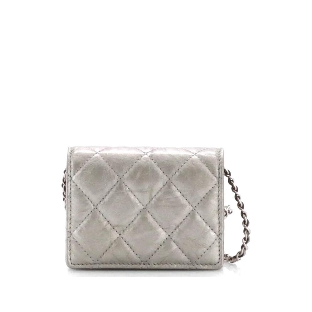 Мини-сумка через плечо Flap Card Holder on Chain with Charms Quilted Aged Calfskin 2