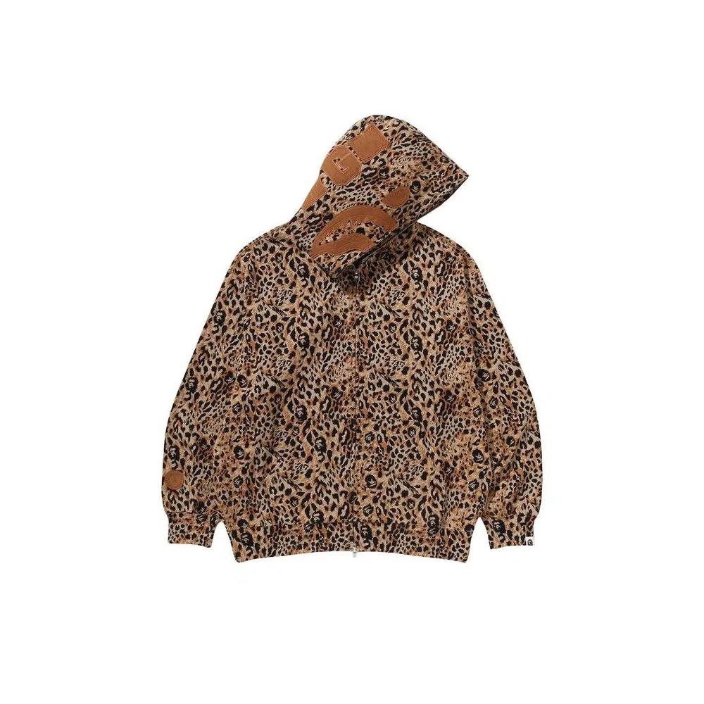Топы BAPE Wild Leopard Pattern Shark Relaxed Fit Full Zip Hoodie 'Beige' 1